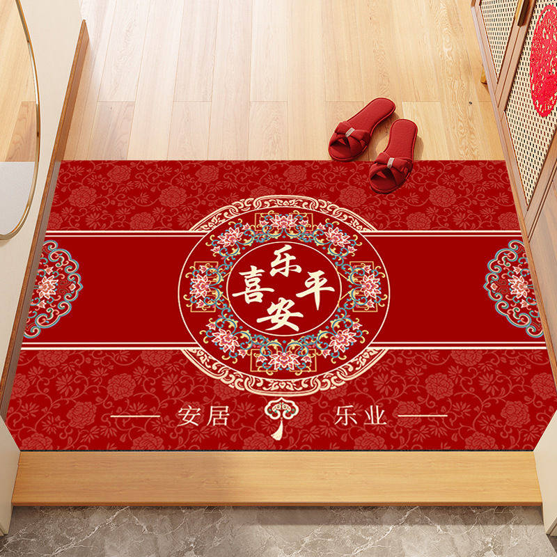 新中式红门垫水晶绒家用客厅卧室地毯门口吸水防滑耐脏易打理地垫