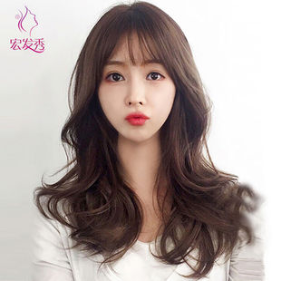 2025新款漫画风长卷发女款空气刘海假发逼真齐肩波浪全头仿真发套