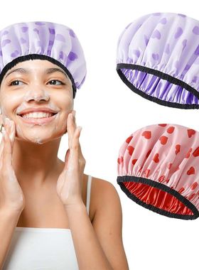 2025新款防水色丁印花浴帽evaeva双层长发女士浴室eva头套洗澡帽