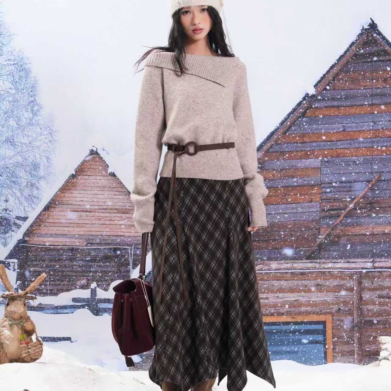 上衣半身裙套装休闲格纹时尚新款