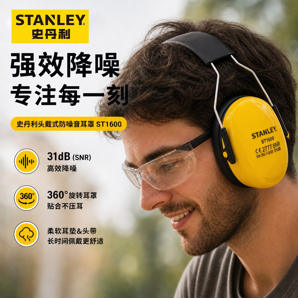 史丹利隔音耳罩睡觉专用睡眠头戴式耳机耳罩套降噪工厂防水防噪音