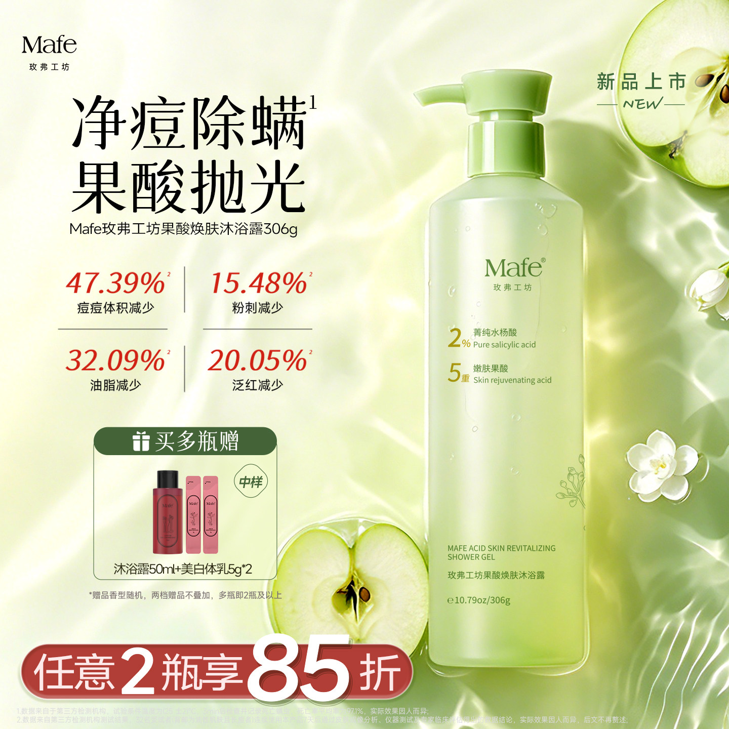 Mafe玫弗工坊果酸焕肤沐浴露水杨酸除螨控油祛痘持久留香女男士