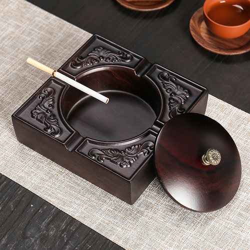 菸灰缸黑檀黑檀木实木带盖子家用大号个性潮流P中式复古防风创意