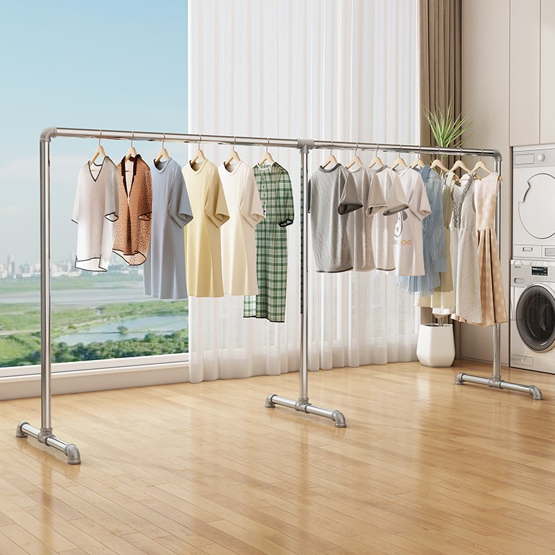 镀锌钢管晾e衣架简易落地户外室外单杆水管晒被家用阳台挂衣凉衣