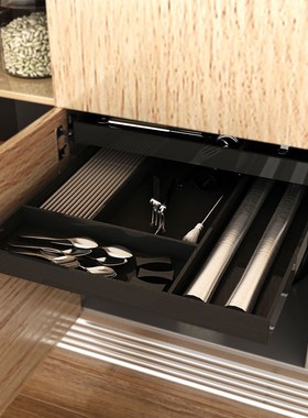 橱柜加装滑轨收纳托n盘拉篮亚克力抽屉架空橱柜分格餐具收纳盒定