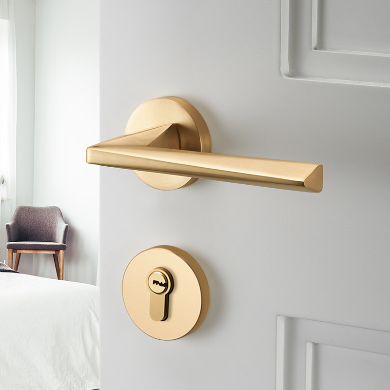 金色门锁室内家用房间p门锁磁吸静音卧室门把手拉丝分体锁具木门