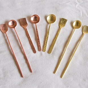 日式手工铜勺 insp风黄铜咖啡勺 紫铜搅拌勺甜品勺西餐勺小茶匙