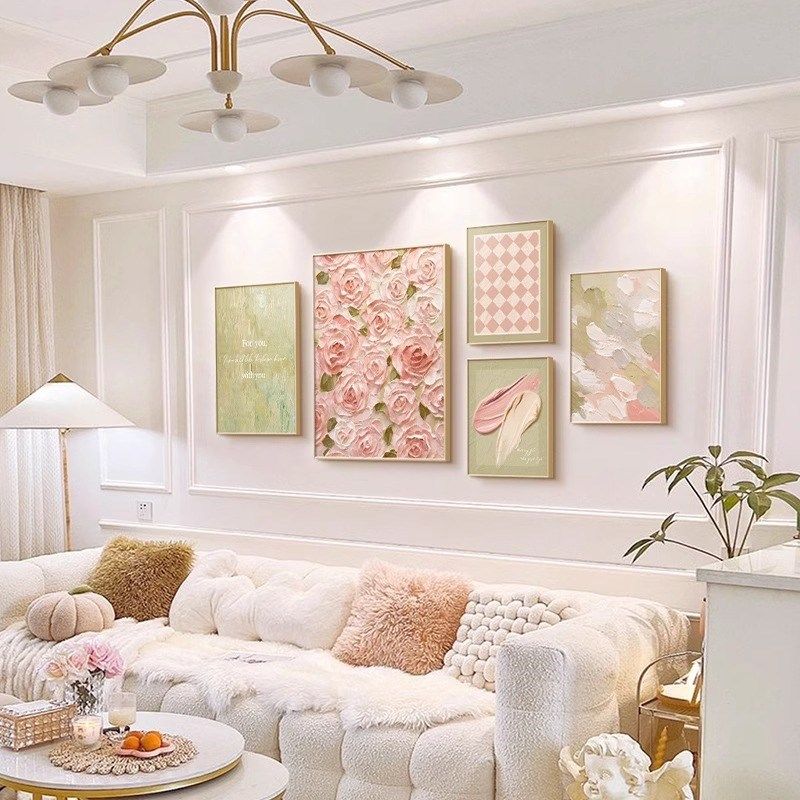 法式奶油风客厅沙发背景q墙装饰画高级感卧室挂画抽象肌理组合壁,家居饰品,现代装饰画,淘宝优惠券,粉丝福利购,淘宝优惠卷