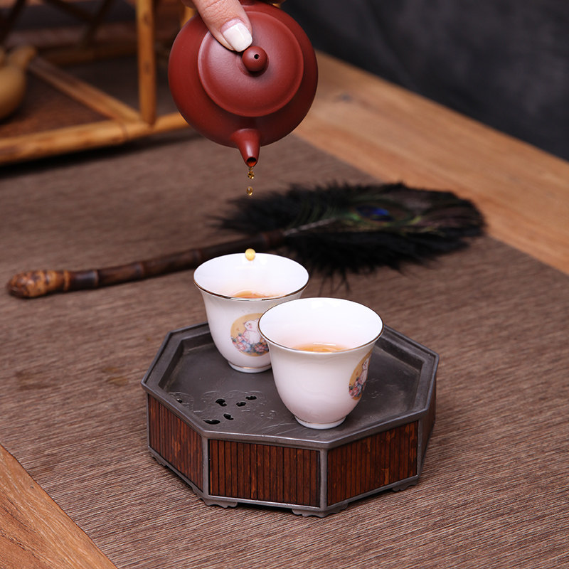 古篱手工老锡壶承l干泡台蓄水底座茶盘梅妃竹中式功夫茶具托盘家