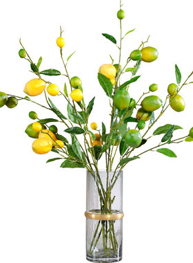 仿真柠檬黄色假水果创意摆件果树枝长枝叶室内客厅落X地果子装饰