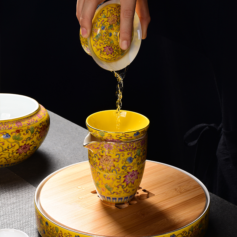 珐琅彩公道杯 茶漏套装r均杯公道茶杯陶瓷功夫茶具配件 分茶器配