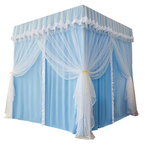 公主风纯色遮光床帘蚊帐一体式家用y卧室落地防尘1.5m1.8m加厚床