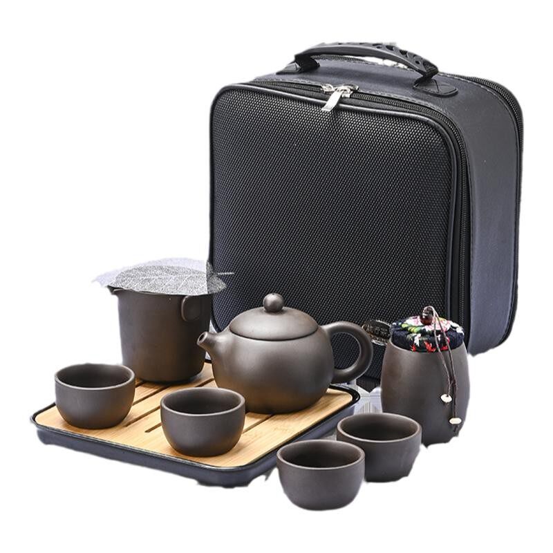 户外便携式紫砂旅行茶具套装w一壶四杯随身泡茶大容量带茶盘快客