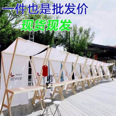 折叠集市架e收缩推车摆摊防腐木促销台木质顶棚棚架展示架售货车