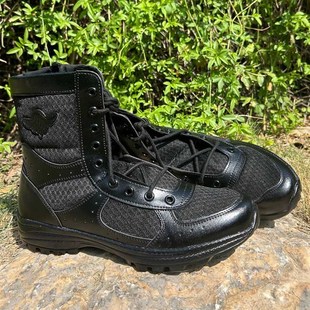新式伞兵空降f靴男夏季超轻高帮安保透气保安黑色网面拉练训练靴