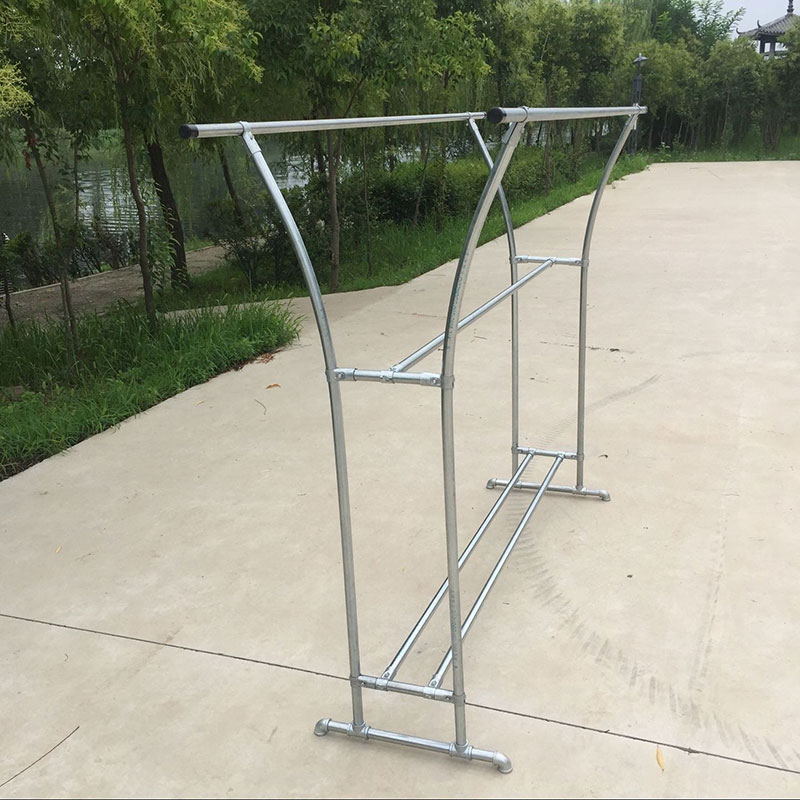 镀锌钢管水管落地简易室外阳台晾衣杆双杆防风加S厚晒被晾衣挂衣