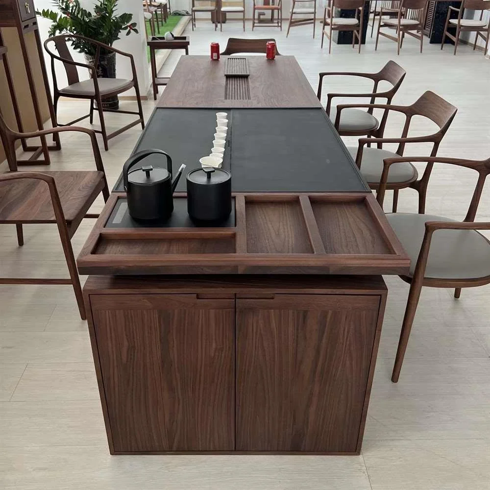 新中式黑胡桃木茶台现代中式禅意全泡茶实木桌办公茶室高级感新品