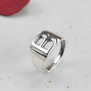 网红- S925银姓氏戒指 复古26个英文字母设计感男女款单戒饰品