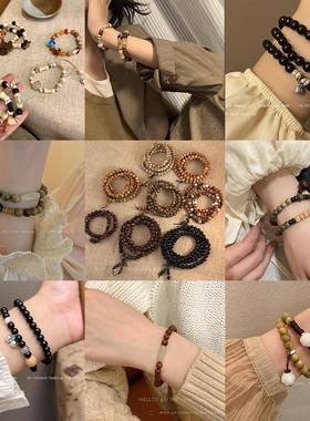 绿檀木多层串珠手串女新中式复古小众高级感盘玩手链情侣古风手饰