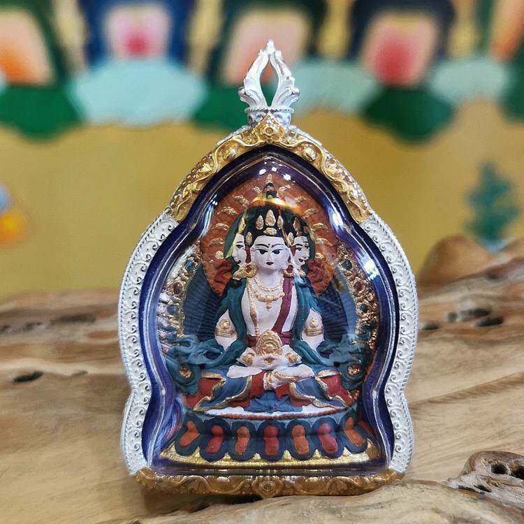 西藏矿物质彩绘擦擦佛像嘎乌盒吊坠本命佛大日如来随身唐卡小
