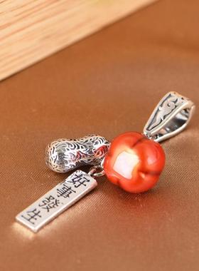 网红- S925银吊饰 简约设计银花生柿子吊坠手链DIY 挂件配饰配件