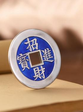 网红足银大钱花钱老钱老银珐琅彩工艺手工编绳吊饰银钱吊坠配饰