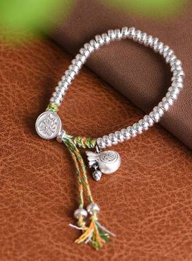 网红- S925银气泡珠盘缠手链手工编绳福袋文艺优雅女款手环银饰