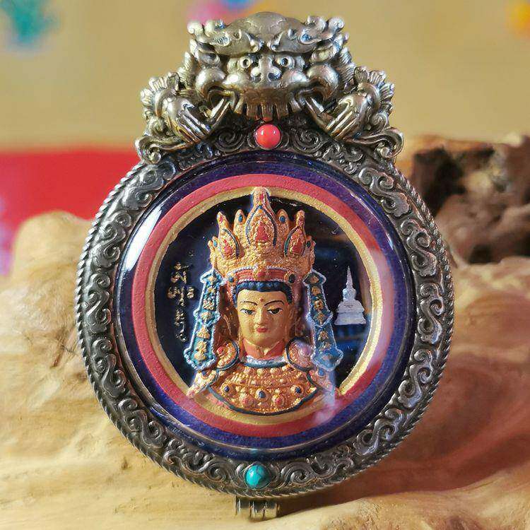 西藏矿物质彩绘擦擦佛像嘎乌盒吊坠本命佛觉沃佛随身小唐卡挂件
