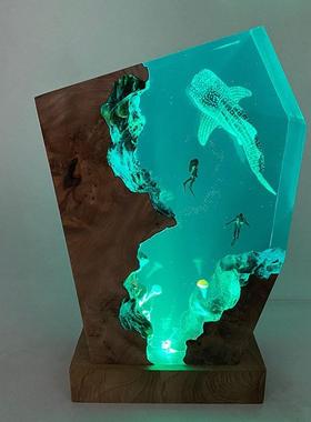 海洋鲸鲨树脂夜灯情侣潜水员大海水母环氧树脂海洋灯情人节礼物