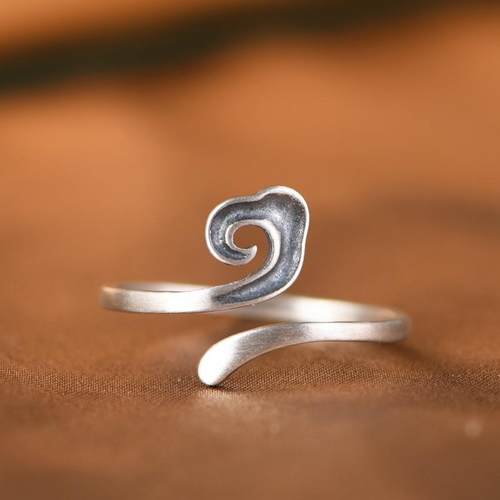 网红- S925银戒指 文艺时尚简单祥云开口设计款女戒指环礼物