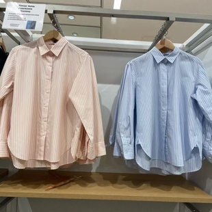 试衣间女装新款全棉条纹衬衫/长袖衬衣空调衫通勤薄外套479079