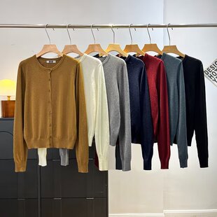 试衣间秋冬新款女装精纺美利奴羊毛圆领针织开衫可机洗长袖478331