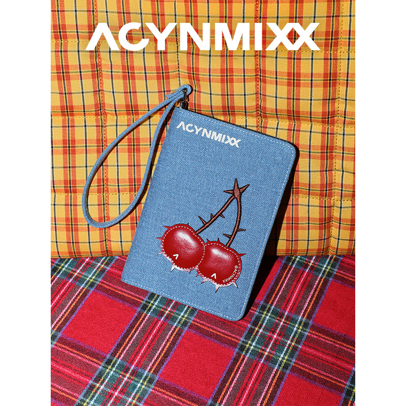 Acynmixx牛仔樱桃护照夹钱包一体礼物卡包女防盗刷旅行证件收纳包