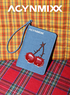 Acynmixx牛仔樱桃护照包女春夏新款礼物卡包多功能旅行证件收纳包