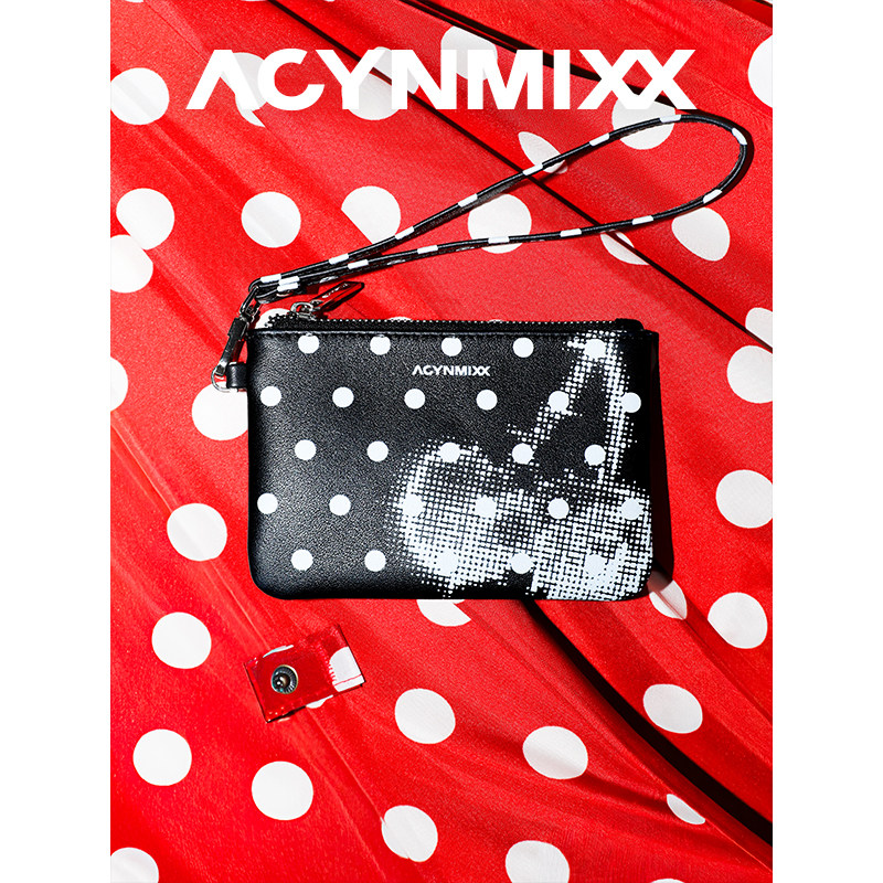 Acynmixx原创真皮波点樱桃零钱包女小巧便携银行卡证件收纳包卡包
