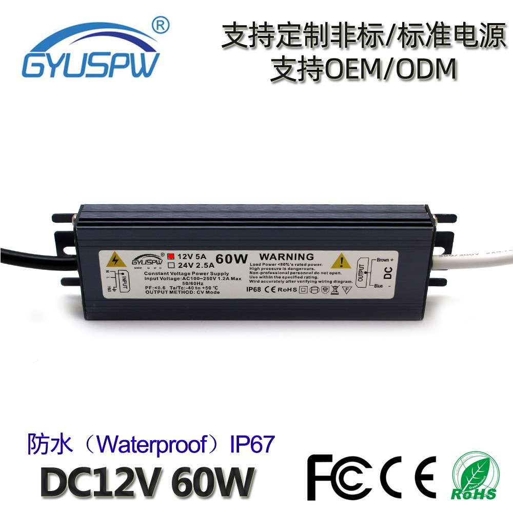厂家直销12V60W户外防水开关电源LED灯条模组洗墙灯IP67直流驱动