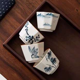 国潮茶杯家用中式 手绘白瓷品茗杯中式 喝茶杯子主人杯个人专用茶盏