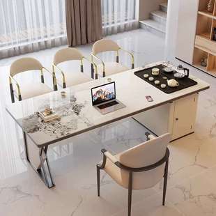 阳台泡茶桌子家用新款 办公桌带茶台一体式 高端轻奢岩板茶桌椅组合