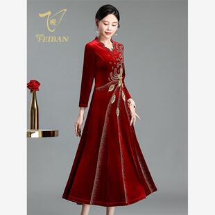 2023年春季金丝绒高级感高贵气质喜婆婆婚宴装参加婚礼妈妈礼服