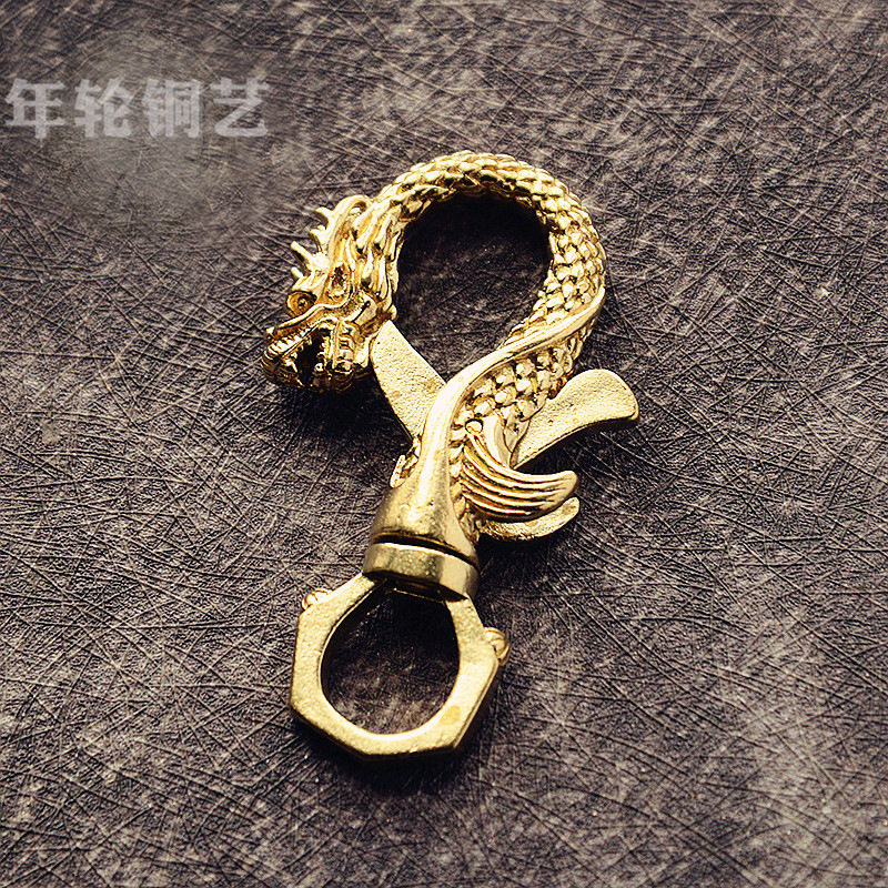 古玩黄铜龙头钥匙扣生肖龙钥匙链腰扣龙凤扣地摊热卖小铜器