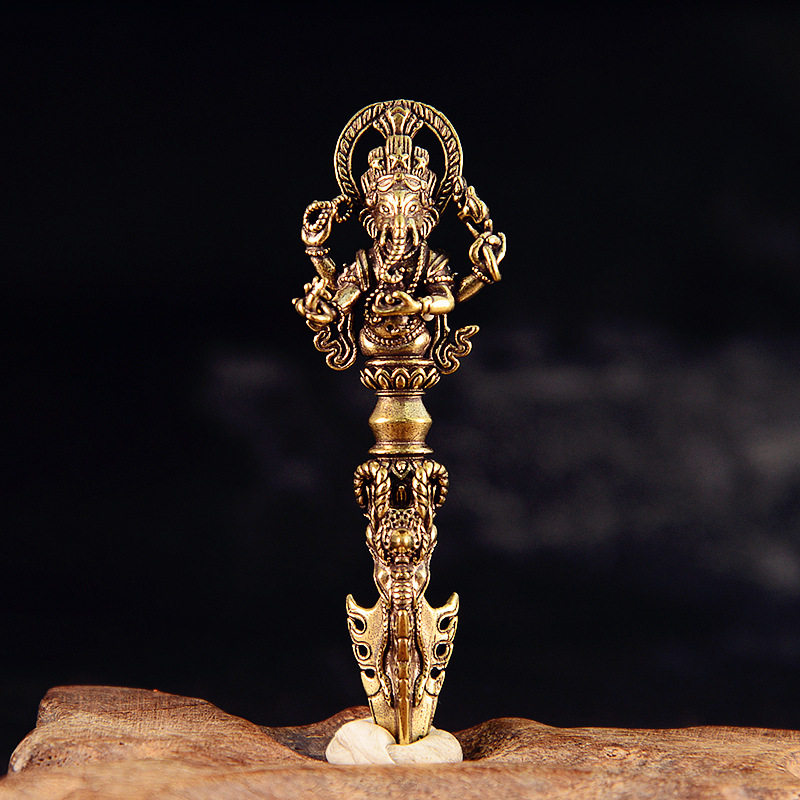 黄铜实心藏传密宗法器象神金刚杵摆件黄铜金刚橛手把件佛像小摆件