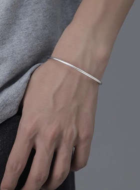 郝郝先生 s999足银光面素圈手镯男ins简约高级感小众设计重工实心