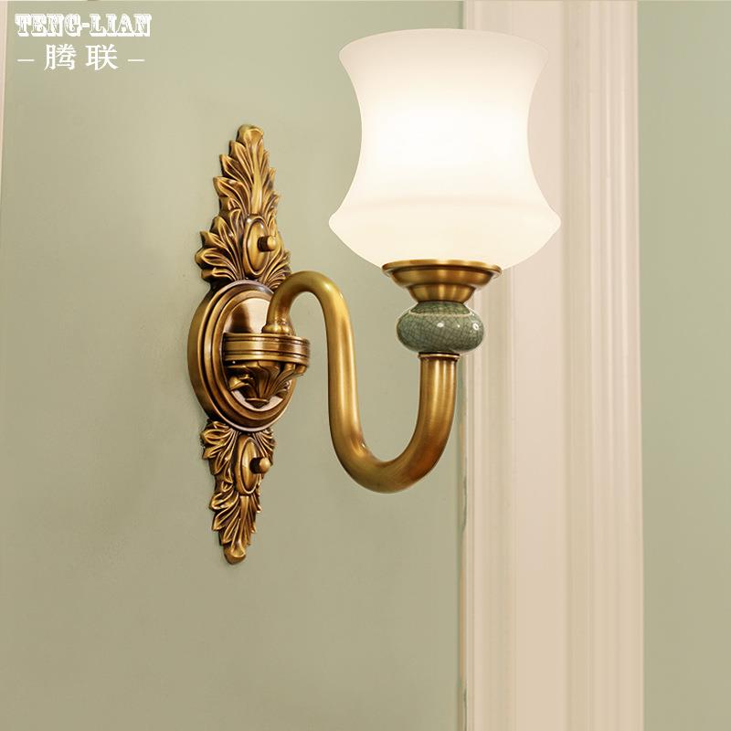 欧式陶瓷壁灯全铜美式简约床头楼梯阳台壁灯酒店过道客厅客房灯具