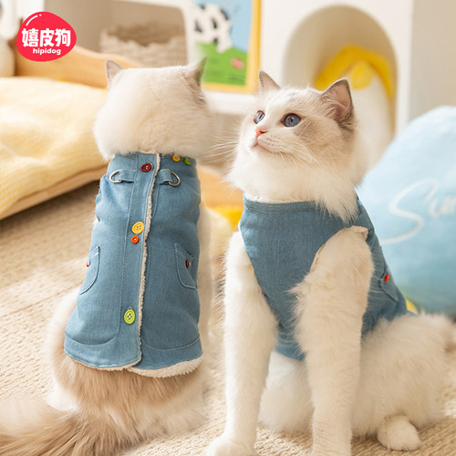 速发猫咪衣服德牵马引甲防掉毛秋冬款加厚保暖布偶银渐层蓝猫可文