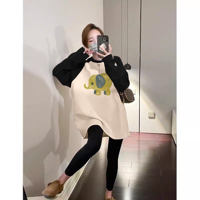 速发长袖上衣打底衫t恤装2025新款春秋磨毛中长款搭配裤遮屁股