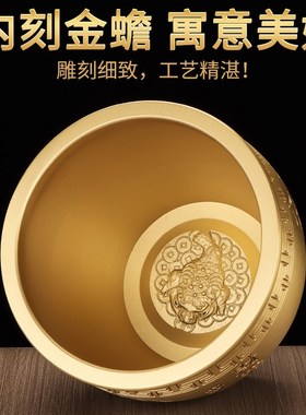 速发黄铜米缸聚财百福铜缸带底座超大号聚宝盆客厅办公室招财装饰