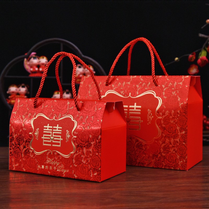 速发结盒婚中式复古庆金手提回礼盒婚礼盒婚庆喜烫手提袋