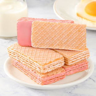 夹心威化饼干】草莓味威化饼网红零食儿童早餐休闲食品批发整箱