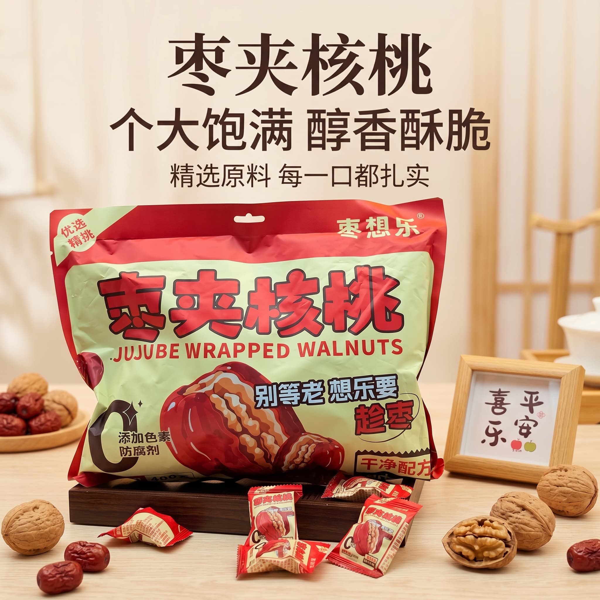 枣夹核桃礼袋装灰枣夹核桃独立包装追剧办公小零食400g