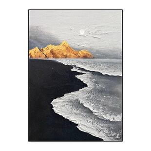 手绘画山盟海背靠金理山客厅挂画黑油白抽象誓画沙RTY-2947发背景